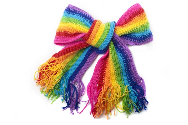 Bright rainbow knitted scarf — Stock Photo, Image