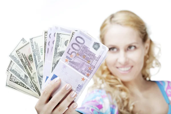 Beautiful girl with money — Stock Photo, Image