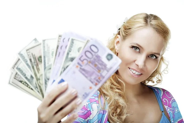 Beautiful girl with money — Stock Photo, Image