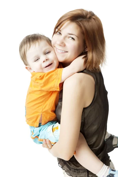 Mother with a child on a white background — Stock Photo, Image