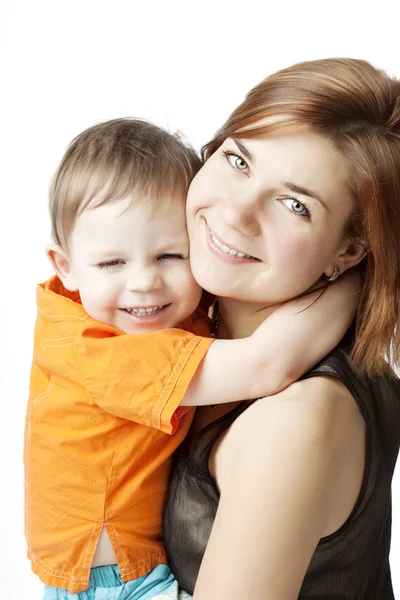 Mother with a child on a white background — Stock Photo, Image