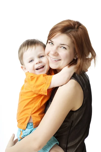 Μητέρα με ένα παιδί σε λευκό φόντο — Φωτογραφία Αρχείου