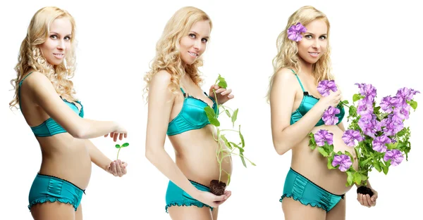Dynamik der Schwangerschaft schöne Blondine — Stockfoto