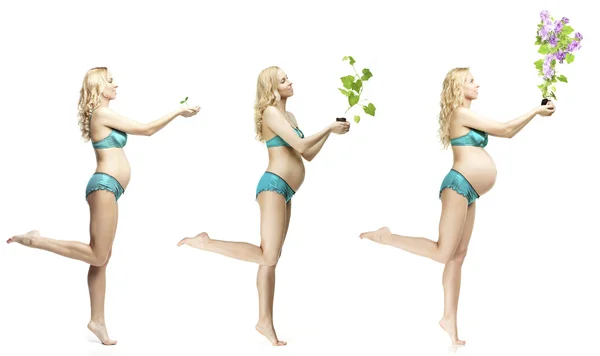 Dynamics of pregnancy beautiful blonde — Stock Photo, Image