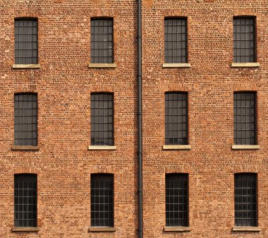 Old Orange Brick Wall with Twelve Windows and Gutter clipart