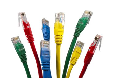 Bunch of brightly multi coloured ethernet network cables clipart