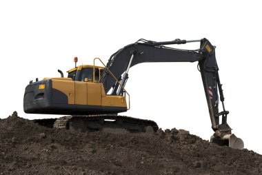 Big Excavator on dirt isolated on white clipart