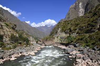 Wild Urubamba river flowing through valley clipart