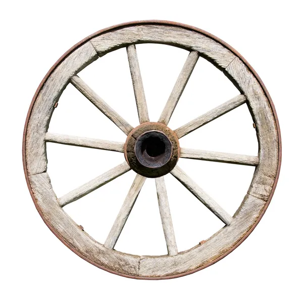 Ancienne roue traditionnelle Wodden isolée sur blanc — Photo