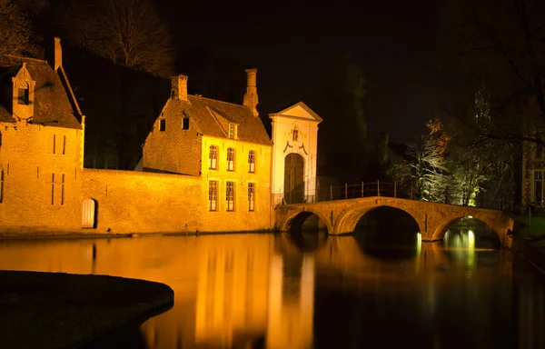 Night Shot of Bridge in Brugge Belgium — Stock Photo, Image