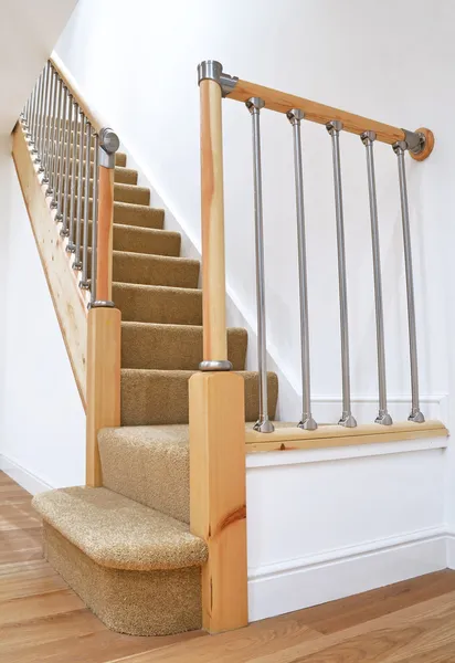 stock image Typical UK British Stairs with Chrome Railing