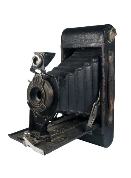 Staré vinobraní skládací fotoaparát na izolované bílém pozadí — Stock fotografie