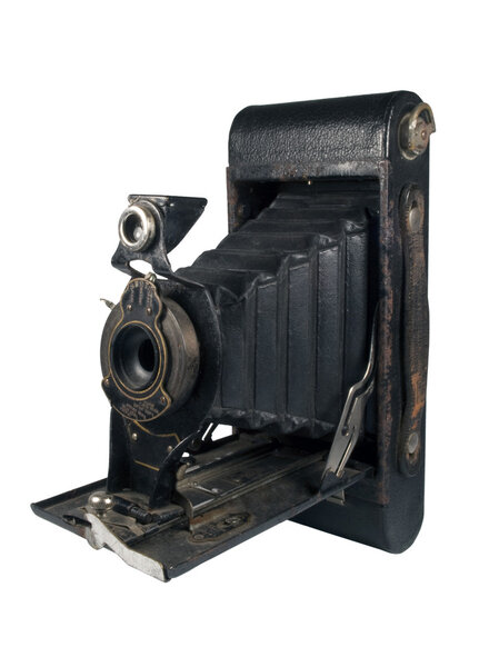 Old Vintage Foldable Camera on isolated White Background