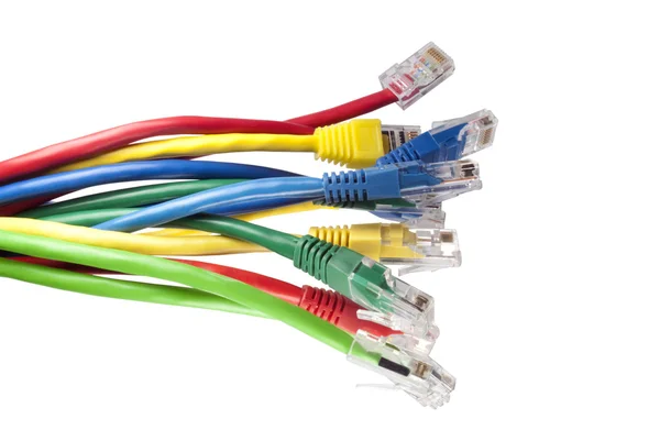Ensemble de câbles réseau Ethernet multicolores lumineux — Photo