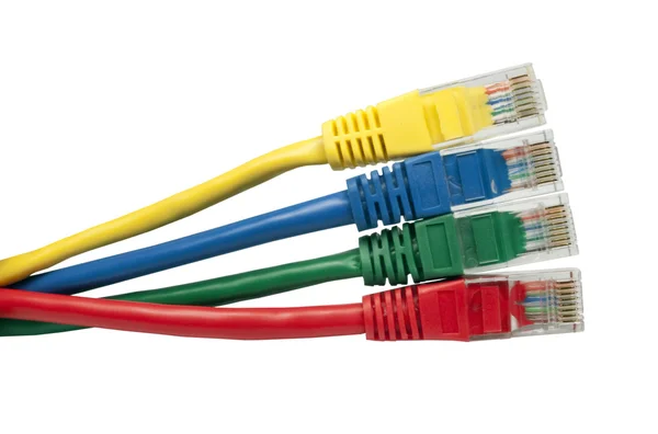 Set of four brightly multi coloured ethernet network cables — Stock Photo, Image