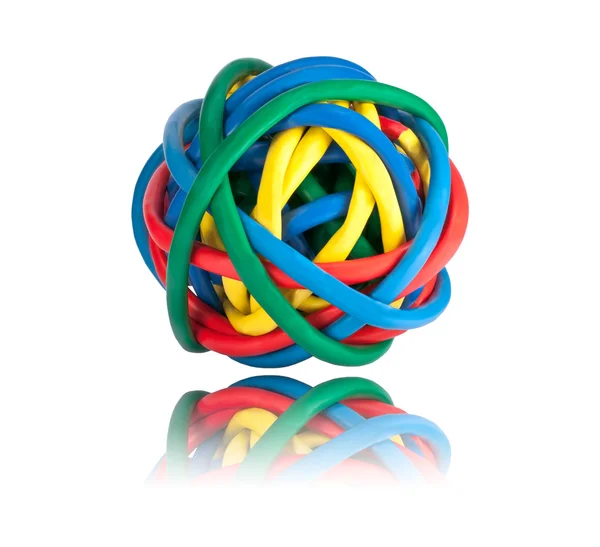 Boule de Câbles Réseau Colorés avec Réflexion Isolé sur Blanc — Photo