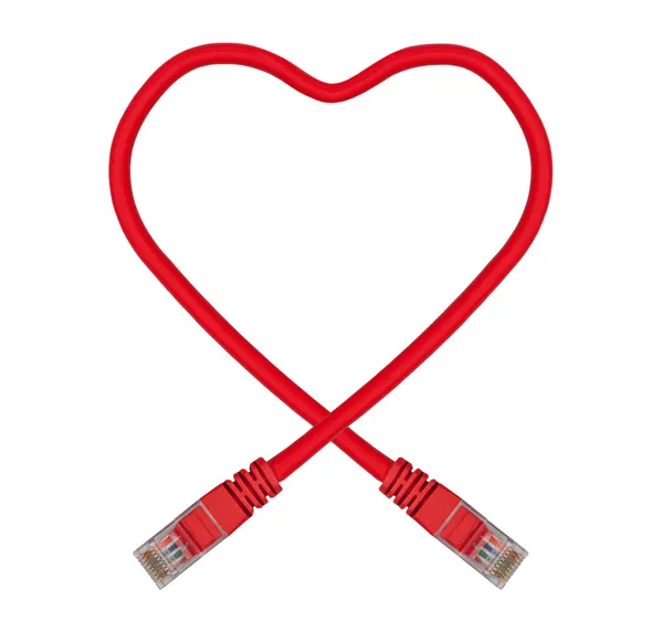 붉은 심장 모양의 이더넷 네트워크 케이블 — 스톡 사진