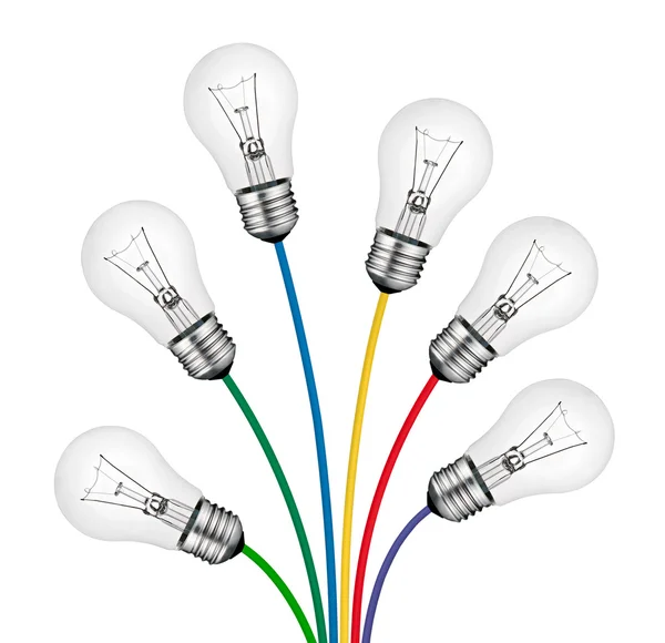 Luminose nuove idee Bouquet di lampadine e cavi — Foto Stock