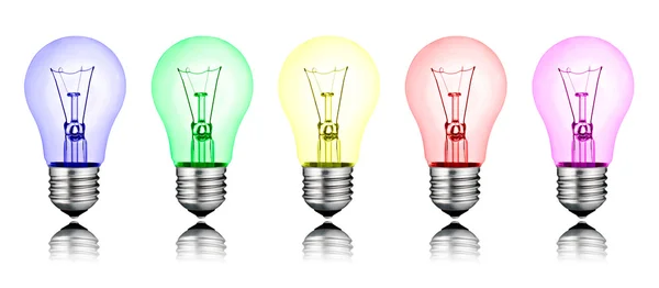 Different New Ideas - Row of Colored Lightbulbs Isolated — Stock Photo, Image