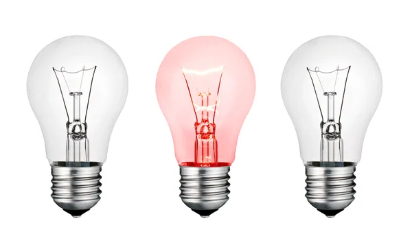 Red Hot Concept Idea - White and Red Lightbulb Isolated — Stock Photo, Image