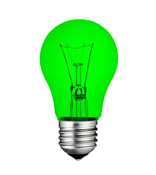 白で隔離される緑の経済的な電球 — ストック写真
