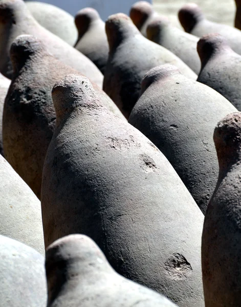 Stock image Row of Clay Wine Fermenation Storage Pots