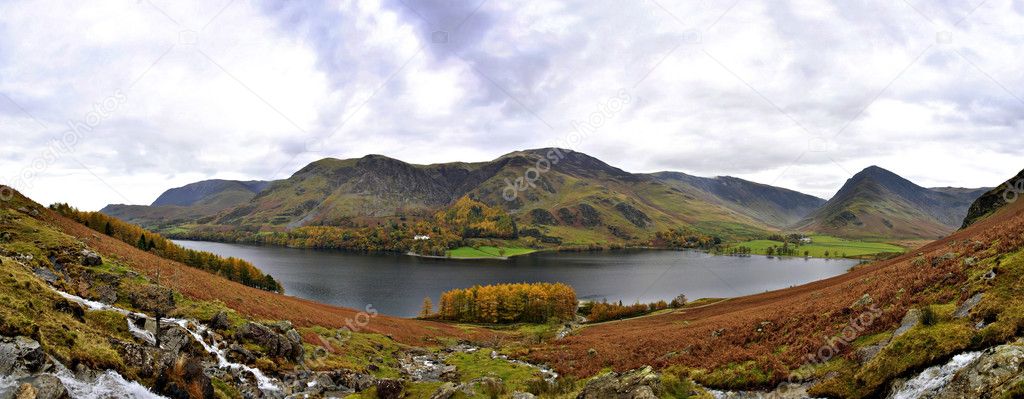 Stitched Panorama of Buttermere Lake in Autumn