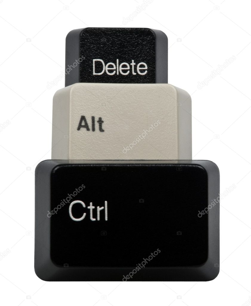 Black and White Ctrl, Alt, Del keyboard keys isolated on white