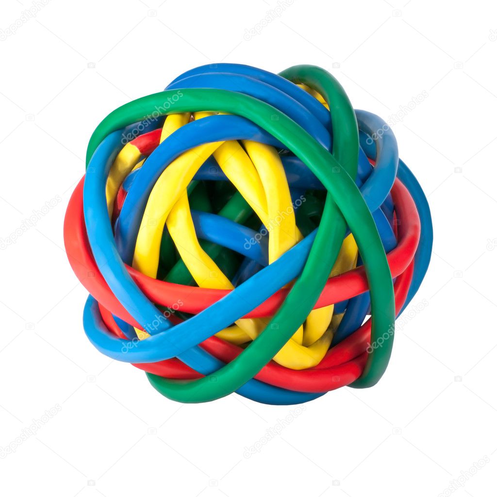 Ball of Colored Network Cables Isolated on White