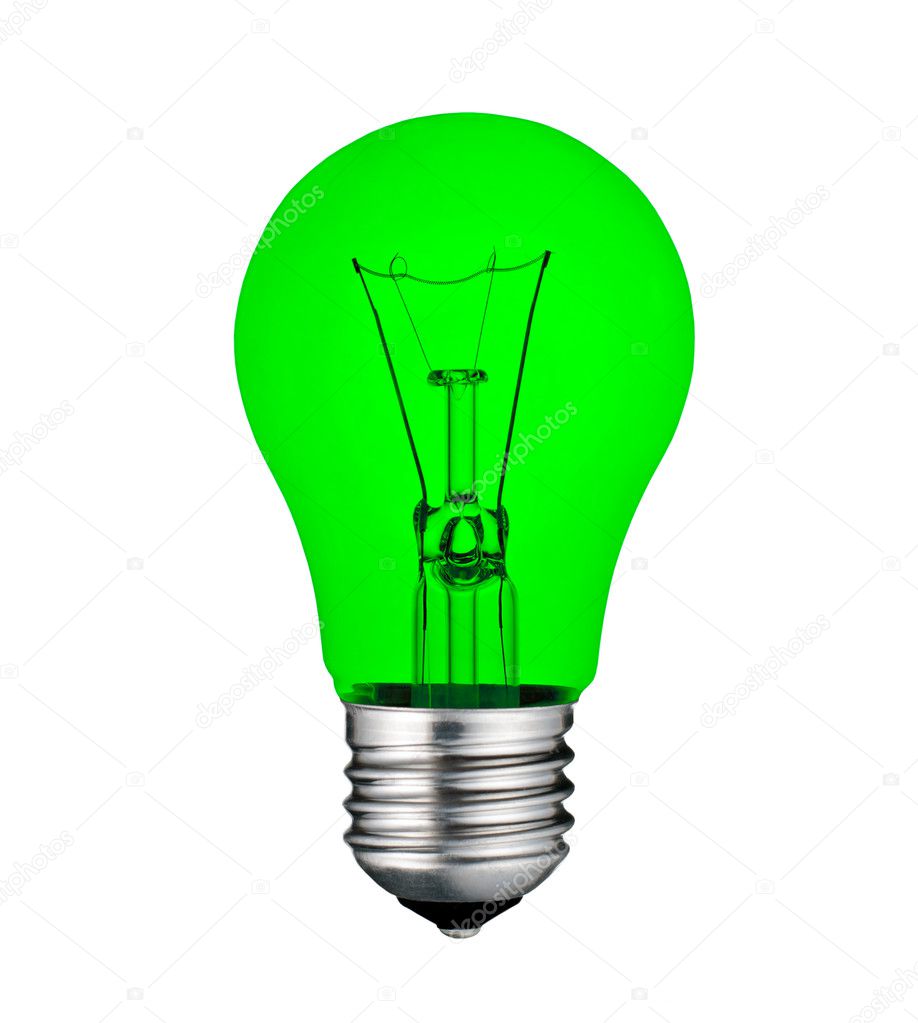 Green Economical Lightbulb Isolated on White