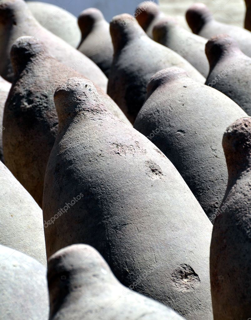 Row of Clay Wine Fermenation Storage Pots