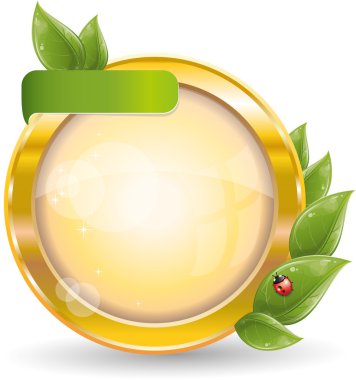 Gold circle frame with green leaf and ladybug clipart