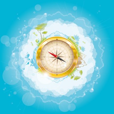 Round the world - nature design with compass clipart