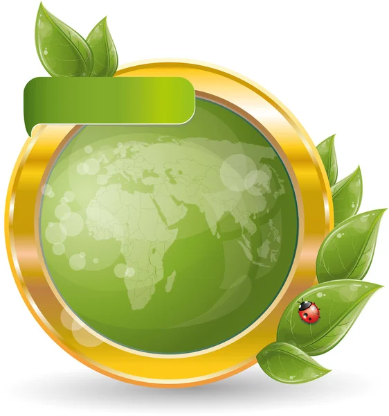 緑の葉とグローブ ゴールド サークル フレーム — ストックベクタ