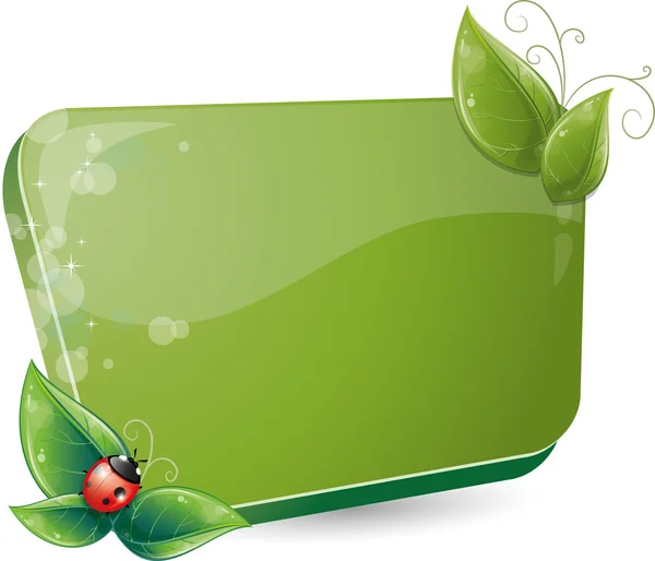 Forma verde com folhas e joaninha — Vetor de Stock
