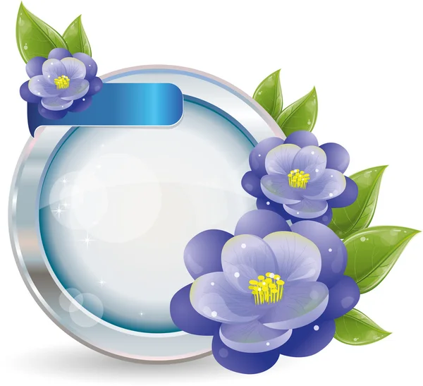 Zilveren cirkelframe met violette bloemen — Stockvector