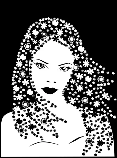 Femme aux cheveux floraux — Image vectorielle