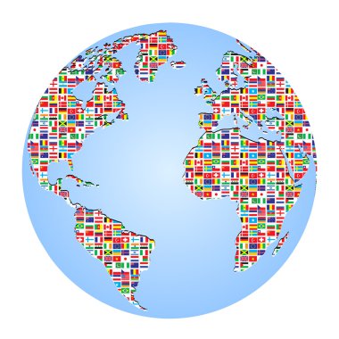 ülke bayrakları ile Dünya Haritası
