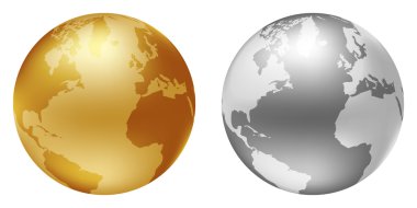 Dünya küre gümüş ve altın rengi