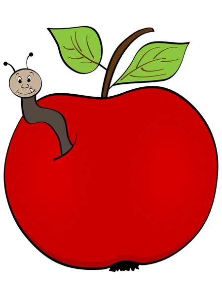 Pomme rouge avec ver — Image vectorielle