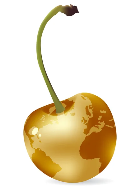 Goldene Kirsche mit Weltkarte — Stockvektor