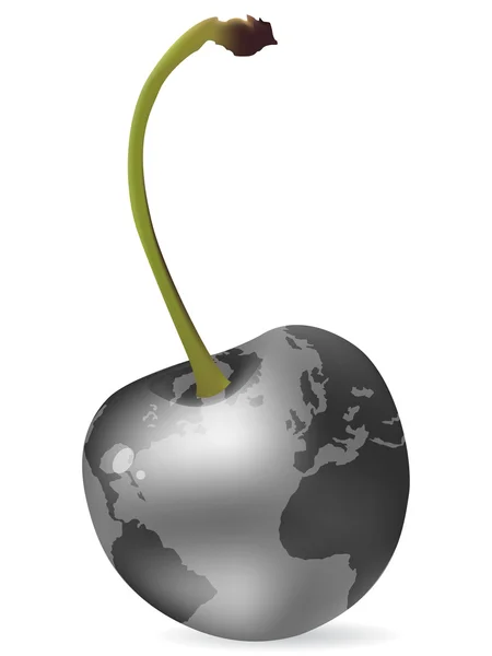 Silver cherry with world map — Stock Vector