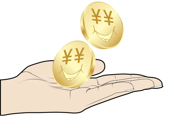 Mänsklig hand erbjuda guldmynt — Stock vektor