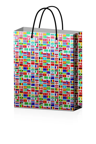 Shopping bag con bandiere del mondo su di esso — Vettoriale Stock