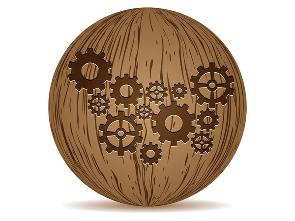 Wooden gears button — Stock Vector