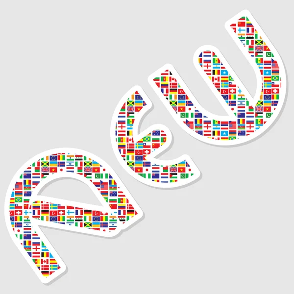 Nouveau mot avec des drapeaux du monde — Image vectorielle