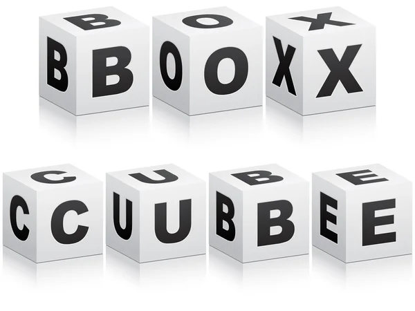 Schachtel und Würfel Wörter — Stockvektor