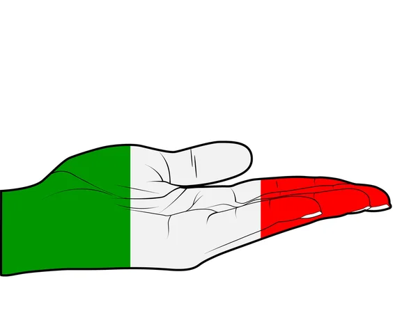 Menselijke palm met Italië vlag op het — Stockvector
