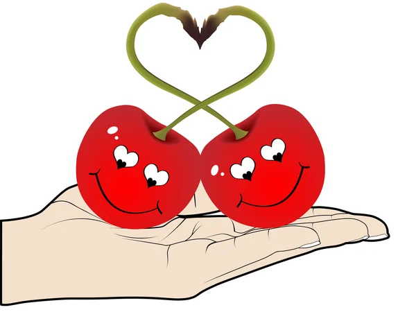 Deux cerises rouges amoureux — Image vectorielle