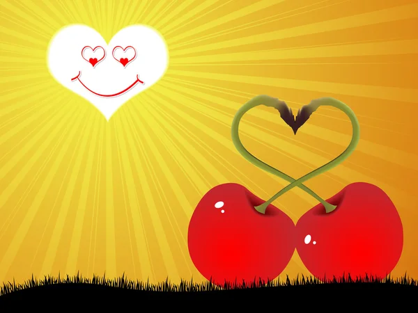 Две влюблённые красные вишни — стоковый вектор